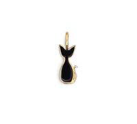 SINGULARU - Charm Salem Chat Émail Noir. Pendentif en Laiton avec Finition Plaqué Or 18Kt. Réversible avec Détails en Émail Noir et Fermoir Anneau. Bijoux pour Femme