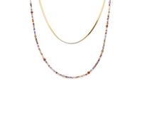 SINGULARU - Collier Doble Crystals Lisse. Acier avec Plaqué or 18 carats et Verre. Bijoux pour Femme.