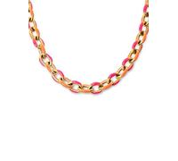SINGULARU - Collier Link Tropical. Acier avec Finition Plaqué Or 18Kt et Détails Émaillés Rose et Orange. Chaîne Longueur 40 cm + Extension de 5 cm. Bijoux pour Femme