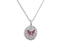 SINGULARU - Collier Medallion Butterfly Rose Argent. Laiton avec Finition Plaqué Rhodium. Chaîne avec Pendentif Motif Papillon. Longueur 45 cm. Bijoux pour Femme