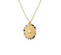 SINGULARU - Collier Medallion Stones Sun. Acier avec Finition Plaqué Or 18Kt. Chaîne avec Médaillon, Longueur Ajustable. Bijoux pour Femme