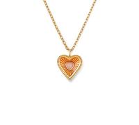 SINGULARU - Collier My Heart. Laiton avec Finition Plaqué Or 18Kt. Chaîne avec Motif Cœur et Pierre Naturelle Quartz Rose. Longueur 45 cm. Bijoux pour Femme