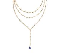 SINGULARU - Collier Triple Chic Drop. Acier avec Plaqué or 18 carats et Pierre naturelle. Bijoux pour Femme.