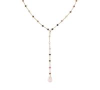 SINGULARU - Collier Y Turmalina Stones. Acier avec finition plaqué or 18 kt. Chaîne avec pierres naturelles et pendentif. Longueur 40 cm + 5 cm. Bijoux pour femme