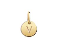 SINGULARU - Mini Médaillon Lettre. Pendentif initial en argent sterling 925 avec finition plaqué or 18Kt. Combinable avec collier. Bijoux pour femme. Lettre V