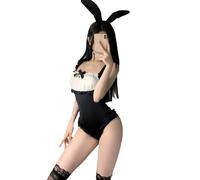 SINGUYUN Ensemble lingerie sexy de jeu de rôle de lapin de dessin animé une pièce pour femme - costume de lapin kawaii pour fête costumée (1252noir, taille unique)