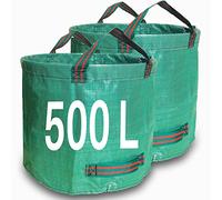 Singwow Lot de 2 sacs poubelle de jardin 500 L très résistants, sacs de jardin réutilisables avec poignées, parfaits pour la collecte des déchets de cour, des déchets végétaux, de l'herbe et des