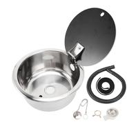 Sinish Brilluxa, bassin de cuisine pour évier de barre en acier inossible avec couvercle en verre trempé 10,2 x 5,1 pouces, trou de vidange de caravane rond 40 mm,