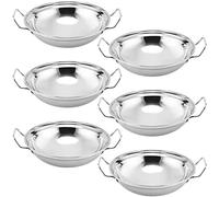 SINJEUN Jeu de 6 plats Balti en acier inoxydable 22 cm, Style Indien, Plats de service ronds pour curry, grands bols Batli pour les restaurants, bars, cuisine indienne