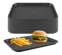 SINJEUN Lot de 10 plateaux de service rectangulaires en plastique - 35 x 27 x 2,3 cm - Noir - Pour restaurant, cuisine