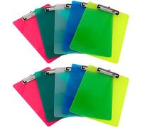 SINJEUN Lot de 10 porte-blocs plastique de A4,12,5 x 9 pouces,5 porte-blocs colorés,porte-papier,tableau d'écriture avec clip à profil bas et tableaux rigides pour les mémos et les documents