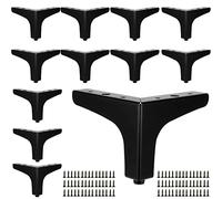 SINJEUN Lot de 12 pieds triangulaires noirs de 10,2 cm, pieds de meubles triangulaires modernes en métal avec vis de montage, pieds de canapé triangulaires noirs pour canapé, armoire, table, meubles de bricolage