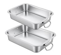SINJEUN Lot de 2 plaques de cuisson rectangulaires en acier inoxydable avec poignées - 40 x 30 x 7 cm - 36 x 27 x 7 cm - Pour mensa, cuisine, restaurant, buffet