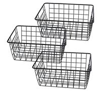 SINJEUN Lot de 3 grands paniers de rangement en fil métallique noir avec poignées, paniers de rangement en fil métallique pour armoire, bureau, salle de bain