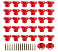 SINJEUN Lot de 32 boutons ronds en céramique rouge avec vis pour placard, armoire, cuisine, salle de bain