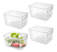 SINJEUN Lot de 4 Boîte de Rangement Frigo en Plastique avec Poignée, 24,8 x 17,2 x 14 cm, Organisateur Frigo, Bac de Rangement Réfrigérateur, pour Garde-Manger, Cuisine