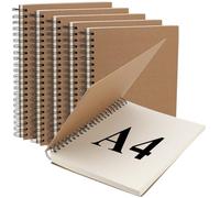 SINJEUN Lot de 4 carnets de croquis A4, 40 feuilles/60 pages, carnet de croquis à spirale, 160 g/m², couverture rigide en papier kraft, fournitures pour étudiants, artistes