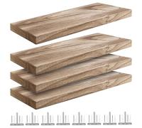 SINJEUN Lot de 4 Étagère Flottante Murale en Bois Noir, 40 x 15 cm, Fixation Invisible Étagère, pour Bureau, Salon, Salle de Bain, avec Vis et Vis à Encastrer