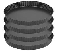 SINJEUN Lot de 4 moules à tarte antiadhésifs de 25,4 cm avec fond amovible, moule à tarte amovible avec fond amovible pour quiches, tartes, flans, fromage, noir