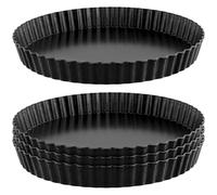 SINJEUN Lot de 4 moules à tarte, ronds, avec fond amovible, 20 cm, anti-adhésif, en acier au carbone, pour tarte, tarte, pizza