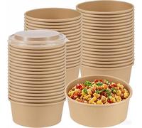 SINJEUN Lot de 60 bols jetables en papier kraft avec couvercles, pour fête, mariage, restaurant, soupe, crème glacée à emporter - 750 ml