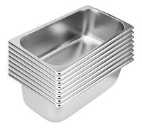 SINJEUN Lot de 8 poêles à vapeur en acier inoxydable de qualité commerciale pour restaurant, hôtel, restauration, argenté