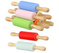 SINJEUN Lot de 8 rouleaux à pâtisserie en silicone 23,5 cm, 8 couleurs, avec manche en bois, anti-adhésif, pour fondant, pizza, biscuits