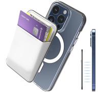 Sinjimoru [2022 Updated] iPhone 14 Basic Magnetic Wallet for Apple Magsafe, Stretchy Fabric Cell Phone Card Holder for Back of Phone for iPhone 12, 13 & 14 Series. M-Basic (White)