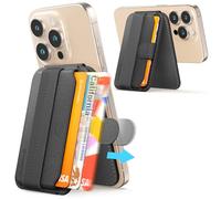Sinjimoru Pull & Eject Magnetic Card Holder, Phone Wallet for Magsafe with Kickstand Compatible with iPhone 15 14 13 12 Series. M-Pull Tab Stand Noir