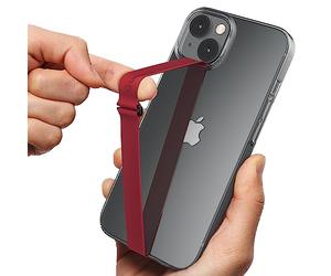 Sinjimoru Reusable Stretching Phone Strap, Silicone Cell Phone Grip Holder with Clip for iPhone Case Secure & Slim Smart Phone Holder for Hand. Sinji Loop Clip 200, Vin Rouge