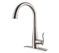 Sink Brushed Pull Down Faucet Mode Sprayer Brass 360° Swivel Mixer Single Handle Hot and Cold Water Kitchen Tap with Deck Plate Drinking