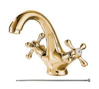 Sink Faucet, Brass Sink Spigot Single Hole, Double Handle Mixer Tap, 60cm Hose Cold and Hot Replacement, Washing Room Lavatory Vanity, Modern Bathroom Plumbing Fixture, Copper
