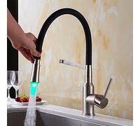 Sink Faucet for Bar Farmhouse Commercial, LED Faucets, Pull Down Hot Cold Crane, Chrome Single Handle Brass Kitchen Mixer Tap, 360 Degree Swivel