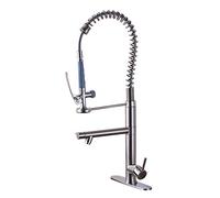 Sink for Bar Farmhouse Commercial, Bright Chrome Spring Pull Down Faucet, Hands Sprayer Head Lock Hot Cold Water Kitchen Mixer Tap, Swivel Spout (Color : Brushed with