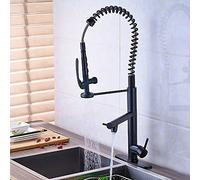 Sink for Bar Farmhouse Commercial, Bright Chrome Spring Pull Down Faucet, Hands Sprayer Head Lock Hot Cold Water Kitchen Mixer Tap, Swivel Spout (Color : Black with P