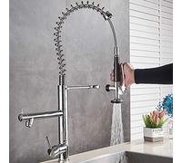 Sink for Bar Farmhouse Commercial, Bright Chrome Spring Pull Down Faucet, Hands Sprayer Head with Lock Hot Cold Water Kitchen Mixer Tap, Swivel Spout (Color : Brushed Nick