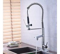 Sink for Bar Farmhouse Commercial, Bright Spring Pull Down Faucet, Hands Sprayer Head Lock Hot Cold Water Kitchen Mixer Tap, Swivel Spout (Color : Chrome with