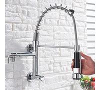 Sink for Bar Farmhouse Commercial, Bright Spring Pull Down Faucet, Hands Sprayer Head with Lock Hot Cold Water Kitchen Mixer Tap, Swivel Spout (Color : Chrome Fauce
