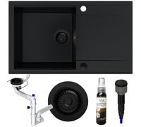 SINK QUALITY Évier cuisine avec égouttoir 78 x 46 cm - Evier noir 1 bac avec siphon crépine noir et agent d'imprégnation, encastrable pour meuble bas de 60 cm, lavabo granit
