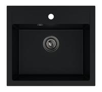 SINK Quality Evier cuisine en granit noir 56 x 51 cm - Lavabo 1 bac - Siphon en graphite et agent d'imprégnation inclus - Evier à poser - Évier cuve simple pour Meubles Bas de 60 cm