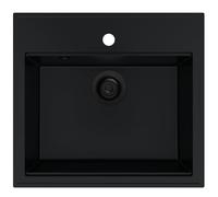 SINK Quality Evier cuisine en granit tout noir 56 x 51 cm - Lavabo 1 bac - Siphon noir et agent d'imprégnation inclus - Evier à poser - Évier cuve simple pour Meubles Bas de 60 cm