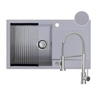 SINK QUALITY Évier de cuisine, gris, avec robinet, siphon PUSH, égouttoir, agent imperméabilisant, 78 x 46 cm, pour meuble bas de 60 cm