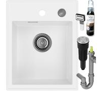 SINK QUALITY Évier en granit blanc, 40 x 50 cm, avec siphon Push et imprégnation, sans égouttoir, petit évier de cuisine, pour armoires inférieures à partir de 40 cm de largeur