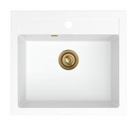 SINK QUALITY Évier en granit blanc 56 x 51 cm - Évier en granit avec siphon doré et imprégnation - Évier pour armoires inférieures à partir de 60 cm de large - Évier simple encastrable - Lavabo pour