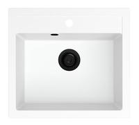 SINK QUALITY Évier en granit blanc 56 x 51 cm - Évier en granit avec siphon noir et imprégnation - Évier pour armoires inférieures à partir de 60 cm de large - Évier simple encastrable - Lavabo pour