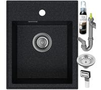 SINK QUALITY Évier en granit, noir moucheté, 40 x 50 cm, avec siphon et imprégnation, sans égouttoir, petit évier de cuisine, pour armoires inférieures à partir de 40 cm de largeur