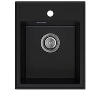 SINK Quality Petit Evier cuisine en granit noir 40 x 50 cm - Lavabo 1 bac - Siphon et agent d'imprégnation inclus - Evier à poser - Évier cuve simple pour Meubles Bas de 40 cm