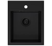 SINK Quality Petit Evier cuisine en granit tout noir 40 x 50 cm - Lavabo 1 bac - Siphon et agent d'imprégnation inclus - Evier à poser - Évier cuve simple pour Meubles Bas de 40 cm
