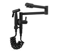 Sink Sprayer, Wall-Mount Cold Water Folding Kitchen Brass Single Handle Retractable Pot Filler Faucet with Swing Arm,Black (Color :