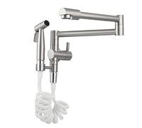 Sink Sprayer, Wall-Mount Cold Water Folding Kitchen Brass Single Handle Retractable Pot Filler Faucet with Swing Arm,Black (Color :